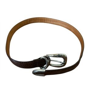 Elegant Brown Leather Belt with Silver Buckle